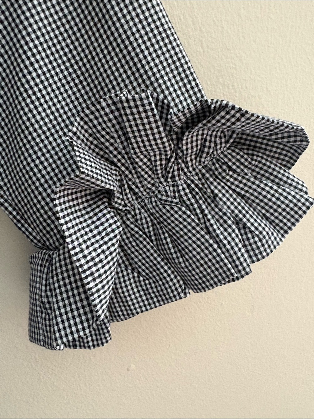 Gingham Ruffle V-Neck Blouse in Black & White - Picture 3 of 10